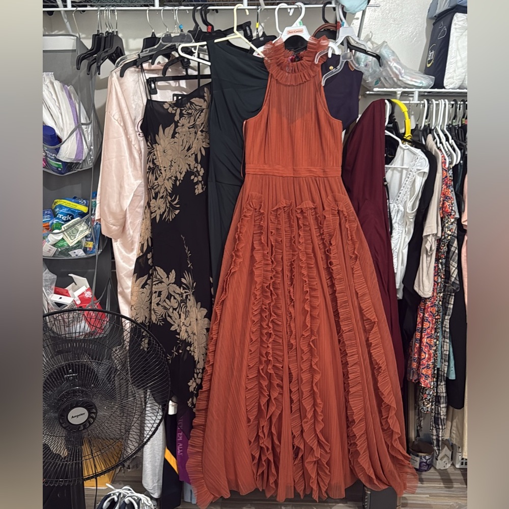 BCBG MaxAzria Cinnamon Stick Red Tulle Halter Maxi Dress - Picture 3 of 4